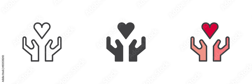 Hands and heart different style icon set Hands and heart different style icon set