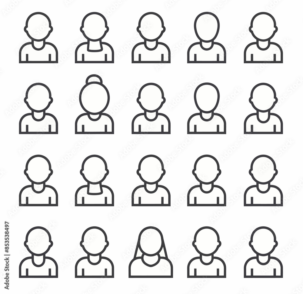 Collection of 12 Black Line Icons Representing Human Head Profiles Collection of 12 Black Line Icons Representing Human Head Profiles