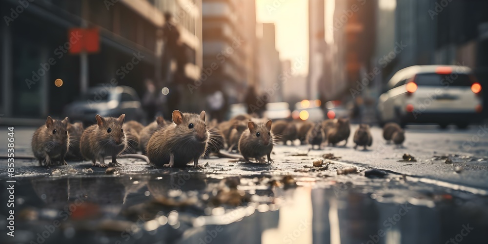 Dirty city street with rodents. Concept Urban Decay, Rodent Infestation ...