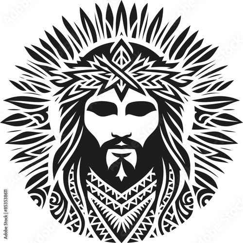  jesus silhouete with Polynesian ethnic pattern illustration