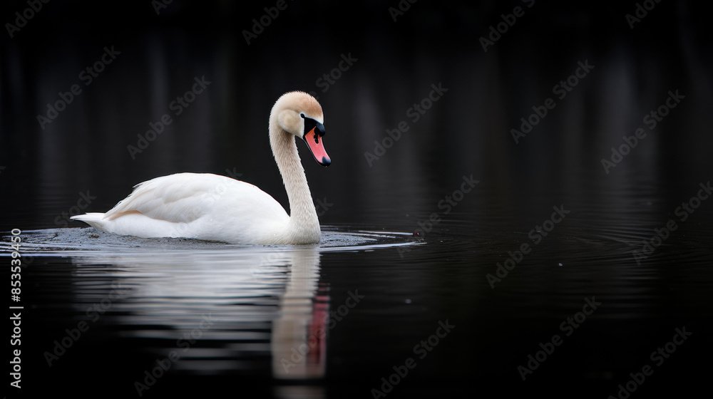 Obraz premium Elegant swan design on a dramatic dark backdrop, perfect for a modern and refined aesthetic.