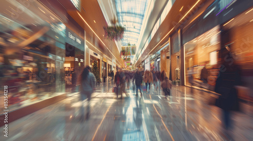 Motion Blur of Shoppers Walking in a Modern Shopping Mall © Thanos