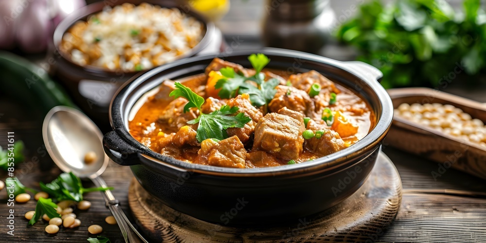 Slow-Cooked South Asian Stew A Delectable Blend of Wheat, Lentils, Meat, and Spices. Concept South Asian cuisine, Slow-cooked stew, Lentils, Meat, Spices, Wheat Slow-Cooked South Asian Stew A Delectable Blend of Wheat, Lentils, Meat, and Spices. Concept South Asian cuisine, Slow-cooked stew, Lentils, Meat, Spices, Wheat