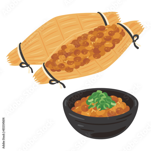 藁納豆と皿に盛られた納豆