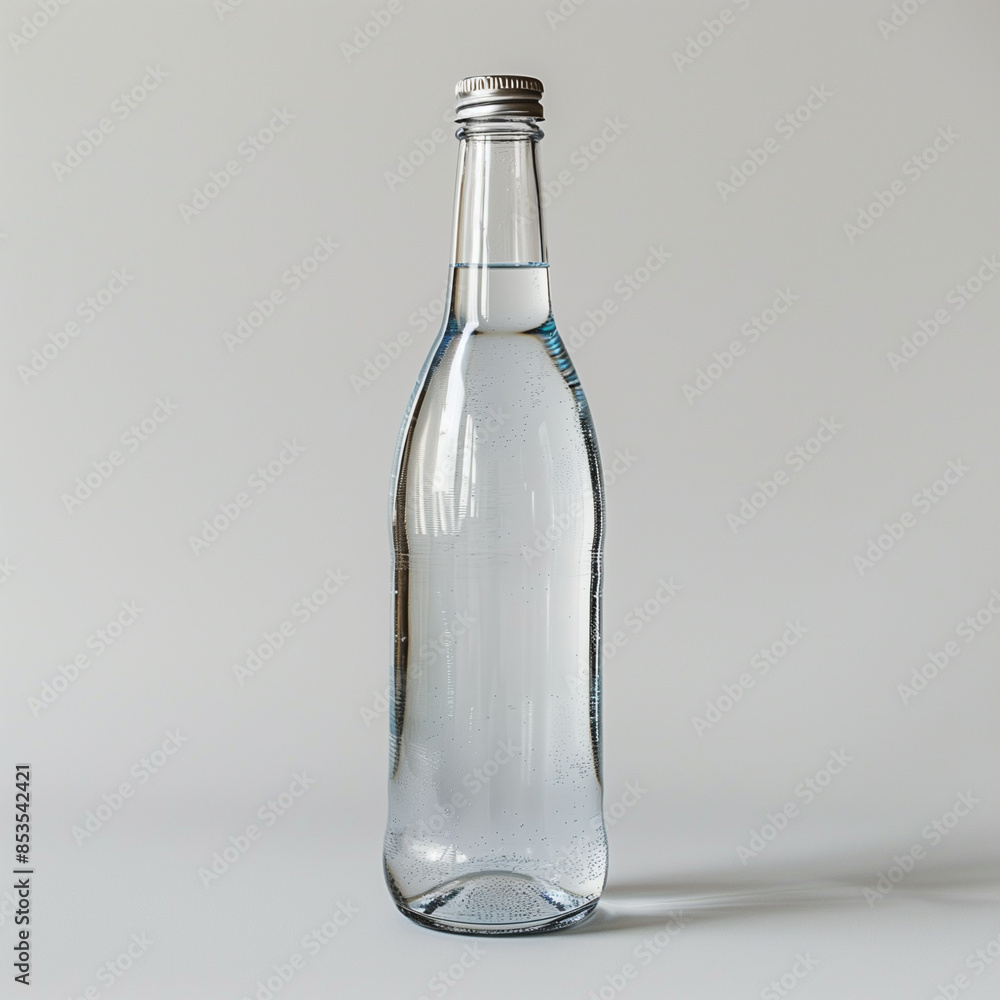 only a bottle of water, standing vertically, at an angle of 45 degrees to the camera, on a white background only a bottle of water, standing vertically, at an angle of 45 degrees to the camera, on a white background