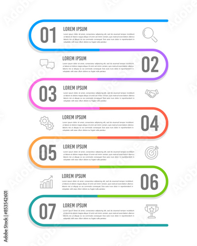 Vertical infographic 7 process to success for presenting information about the business. Workflow, Business presentation and Timeline. Vector illustration.