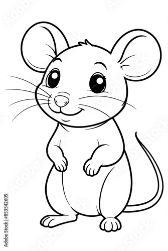 Cute rat Kids/ adult coloring page book art, black and white vector illustration