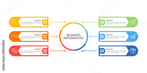 Business development process infographic 6 steps or options for a success model. Vector illustration.