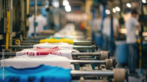 Manufacturing Process of T-Shirts with Printing Machine in Factory
