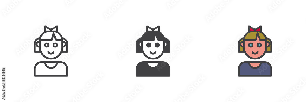 Little girl different style icon set Little girl different style icon set