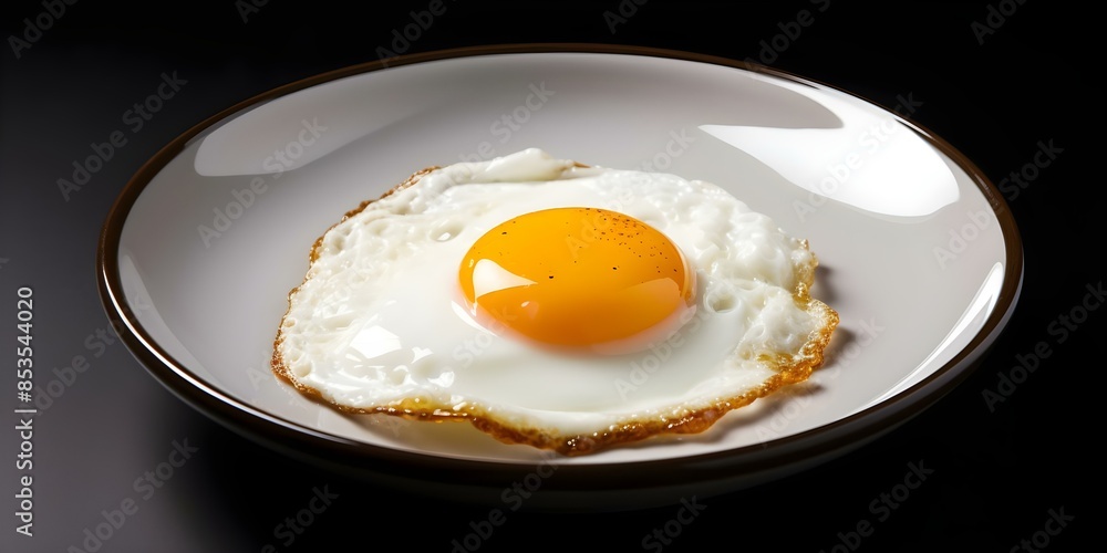 Delicious Fried Egg with Runny Yolk on White Plate, Isolated Background. Concept Food Photography, Fried Egg, Runny Yolk, White Plate, Isolated Background Delicious Fried Egg with Runny Yolk on White Plate, Isolated Background. Concept Food Photography, Fried Egg, Runny Yolk, White Plate, Isolated Background