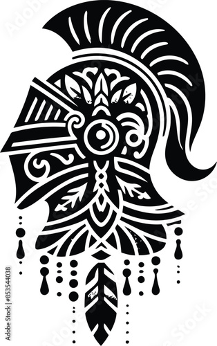 knight crusaders in silhouete with bohemian nature pattern illustration