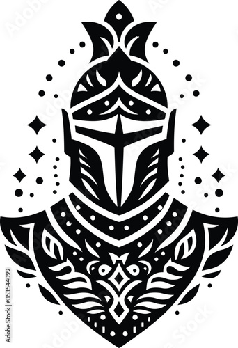 knight crusaders in silhouete with bohemian nature pattern illustration