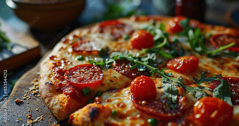 Delicious Italian Dish Pizza Margherita On Blurry Background Delicious Italian Dish Pizza Margherita On Blurry Background