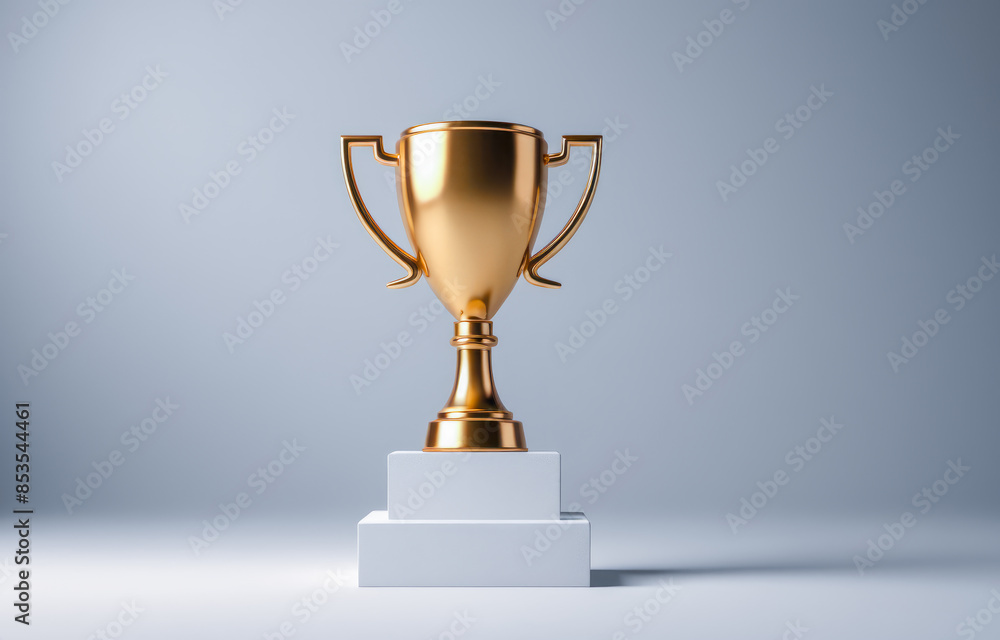 First place gold trophy cup. Winner trophy. 3d illustration Design. Sport Tournament Award, Business Gold Winner Cup and Victory Concept. gray background First place gold trophy cup. Winner trophy. 3d illustration Design. Sport Tournament Award, Business Gold Winner Cup and Victory Concept. gray background