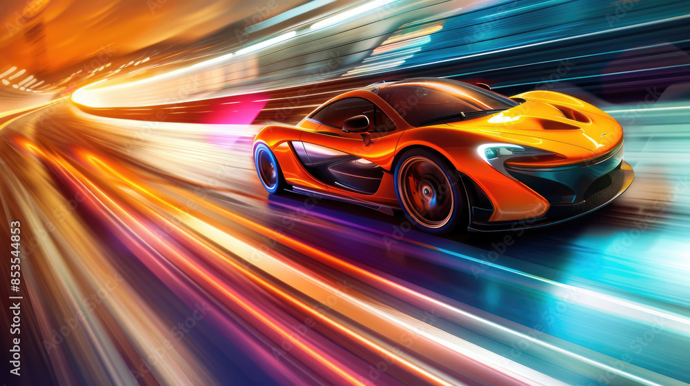 Obraz premium Supercar Driving at High Speed on Circuit Track