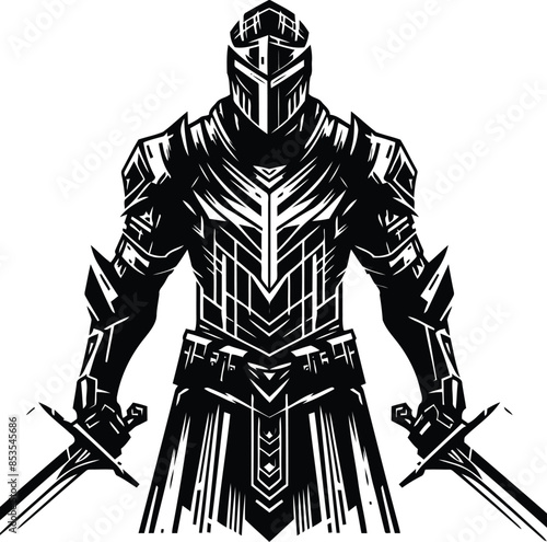 knight crusaders silhouete with cyberpunk pattern illustration