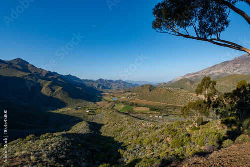 Magnificent view of the Keisie Valley from Burgers Pass (or Koo Pass) with views of  the Langeberg the Waboomsberge. Near Montagu. Western Cape. South Africa