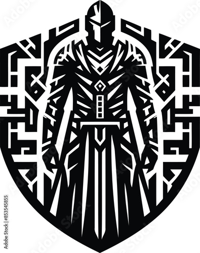 knight crusaders silhouete with cyberpunk pattern illustration