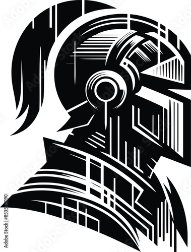 knight crusaders silhouete with cyberpunk pattern illustration