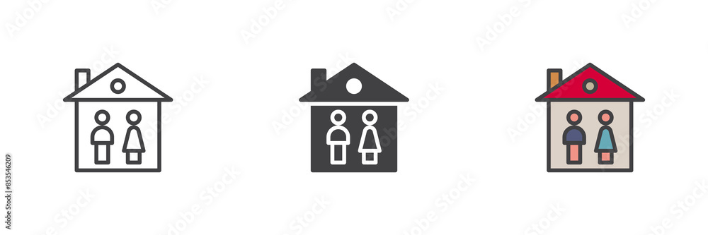 Young couple house different style icon set Young couple house different style icon set