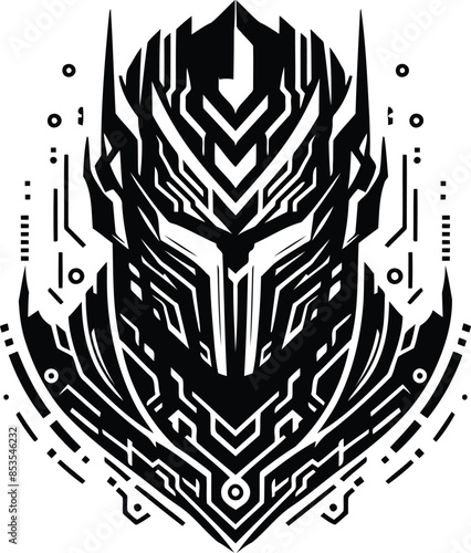 knight crusaders silhouete with cyberpunk pattern illustration