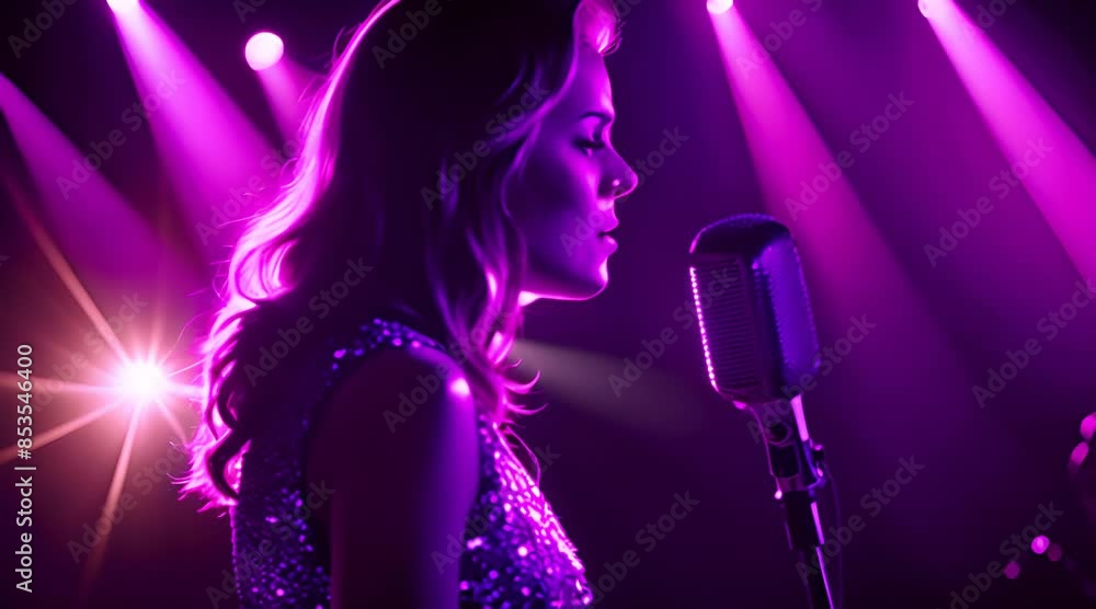 Spotlight Moment: Singer Silhouette Begins Performance in Dark Club Spotlight Moment: Singer Silhouette Begins Performance in Dark Club