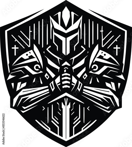 knight crusaders silhouete with cyberpunk pattern illustration