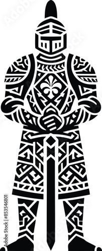  knight crusaders silhouete with Polynesian ethnic pattern illustration