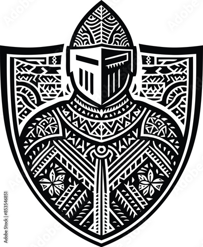  knight crusaders silhouete with Polynesian ethnic pattern illustration