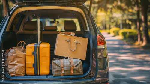 Wallpaper Mural Outdoor Scene with Car Trunk Full of Luggage and Moving Boxes for Beach Trip Torontodigital.ca