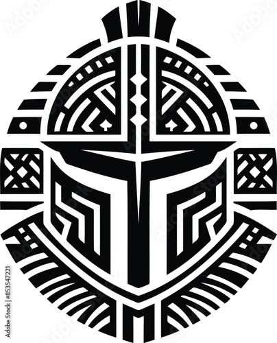  knight crusaders silhouete with Polynesian ethnic pattern illustration