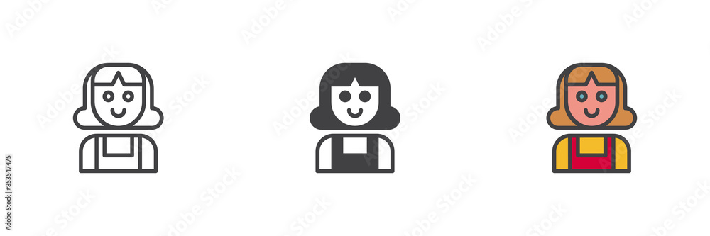 Fototapeta premium Young woman different style icon set