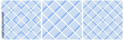 Set of Seamless Geometric Light Blue Patterns. 