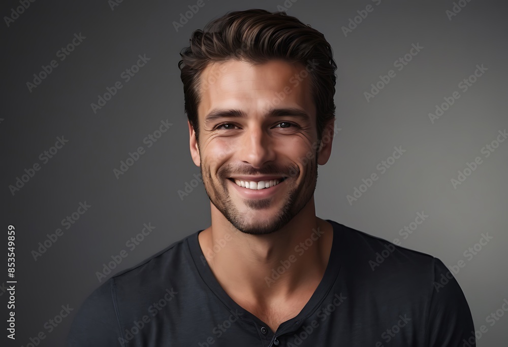 Portrait of a handsome man smiling against grey background Portrait of a handsome man smiling against grey background
