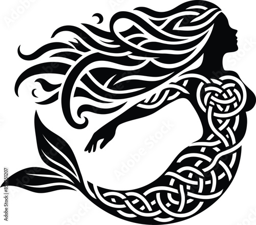 mermaid in silhouete with celtic knot pattern illustration