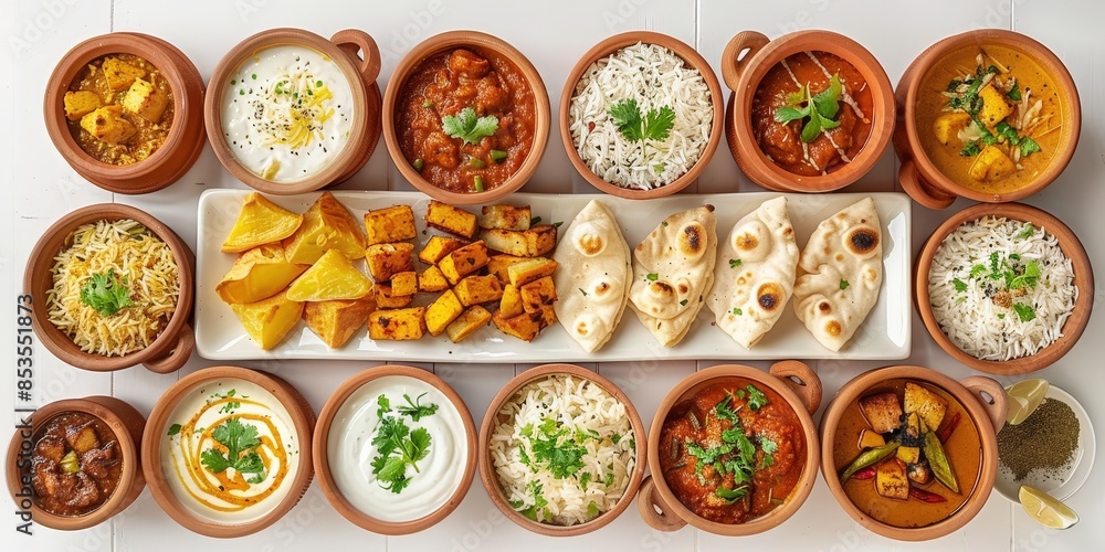 A Delicious Spread of Indian Dishes on a White Table A Delicious Spread of Indian Dishes on a White Table