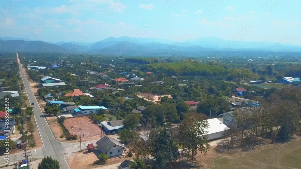 The drone shot of rural area in asian country The drone shot of rural area in asian country