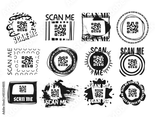 Scan me QR code payment digital information black sketch grunge banner design template vector flat