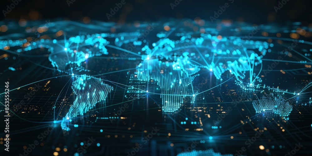 Naklejka premium Global Network Connections: A Digital World Map
