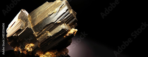 Cubanite fossil mineral stone. Geological crystalline fossil. Dark background close-up. photo