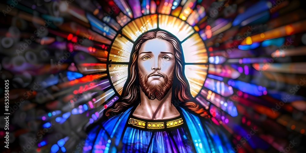 Stained glass depicting Jesus Christ the Savior of the world. Concept Religious Art, Stained Glass, Jesus Christ, Savior, World
