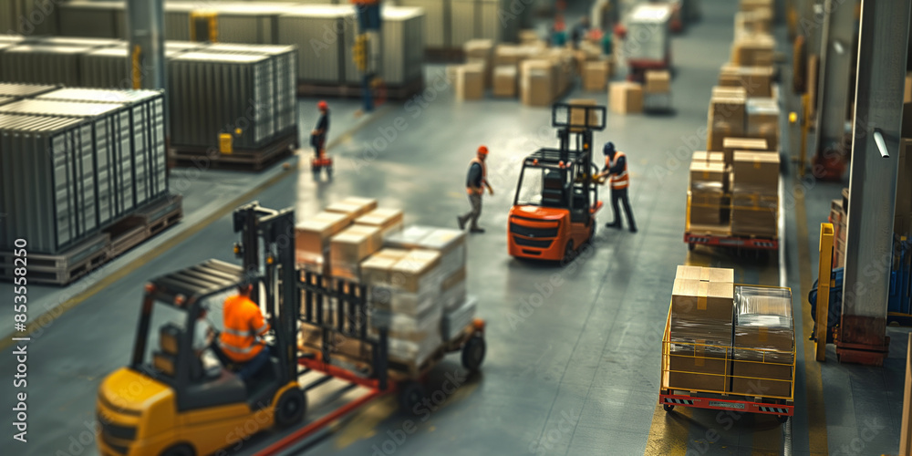 Warehouse Workers Loading Trucks Busy blurred background image of warehouse workers loading boxes onto trucks, using hand trucks and forklifts Warehouse Workers Loading Trucks Busy blurred background image of warehouse workers loading boxes onto trucks, using hand trucks and forklifts