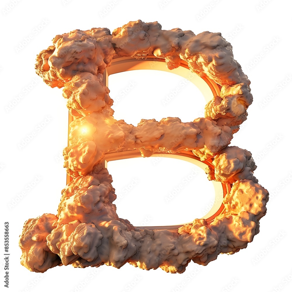 Fototapeta premium Fiery Orange 3D Cloud Letter B Floating in Golden Sky