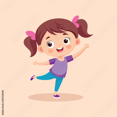 Happy cute little girl doing exercise illustration