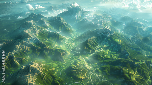 Wallpaper Mural mountain ranges and forests from space, rugged terrain, green expanses, natural beauty, detailed satellite image Torontodigital.ca