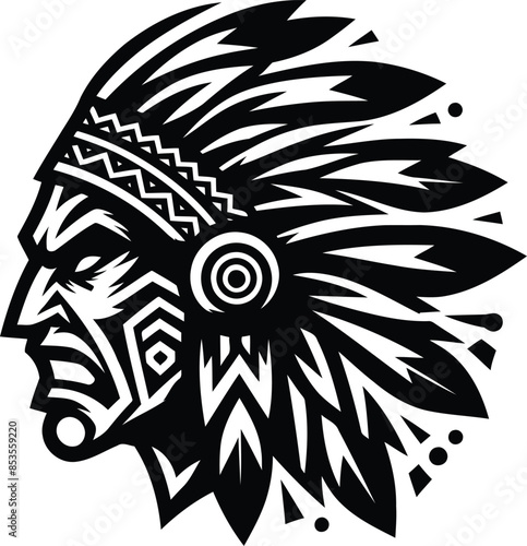  native america apache silhouete with Polynesian ethnic pattern illustration