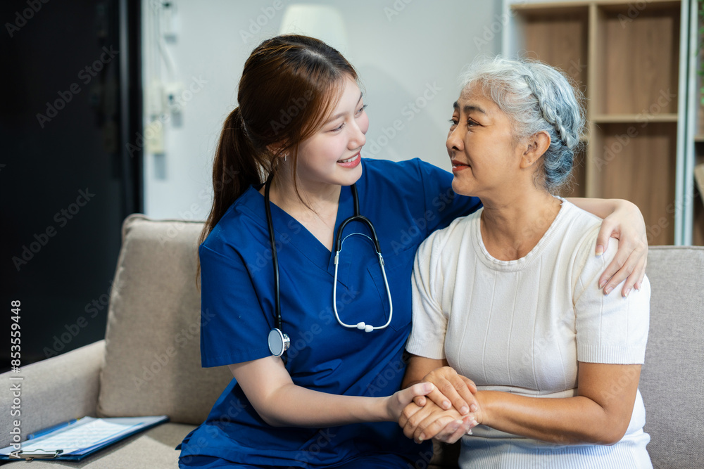 Female doctors shake hands with patients encouraging each other To offer love, concern, and encouragement while checking the patient's health. concept of medicine. Female doctors shake hands with patients encouraging each other To offer love, concern, and encouragement while checking the patient's health. concept of medicine.