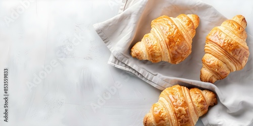 French Croissants A Classic Puff Pastry Delight. Concept French Cuisine, Baking Tips, Pastry Lovers, Breakfast Ideas, Authentic Recipes photo