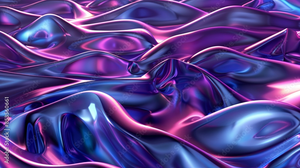 Fototapeta premium Shiny Purple and Blue Plastic Waves Background